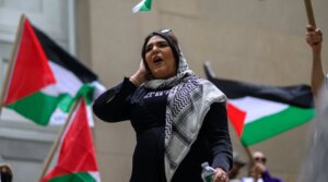 Nerdeen Kiswani speaks during a protest commemorating Nakba Day on May 15, 2025 in the Brooklyn borough of New York City.