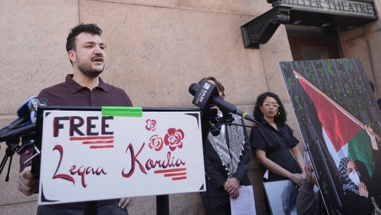 Columbia students, professors, and supporters gather in front of the University’s gates to rally in support of Mahmoud Khalil, Leqaa Kordia, and the numerous other community members who have been unlawfully detained by ICE, often with support from the Columbia administration, in New York City, United States, on March 09, 2026. (Selcuk Acar/Anadolu via Getty Images)