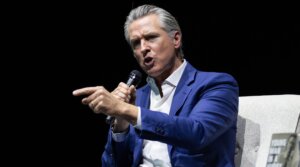 California Gov. Gavin Newsom gestures at an event promoting his book 'Young Man in a Hurry' on February 28, 2026 in San Francisco, California.