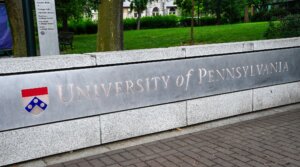 A general view of a sign with the University of Pennsylvania logo on July 19, 2025, at the University of Pennsylvania, in Philadelphia, PA. (Erica Denhoff/Icon Sportswire via Getty Images)