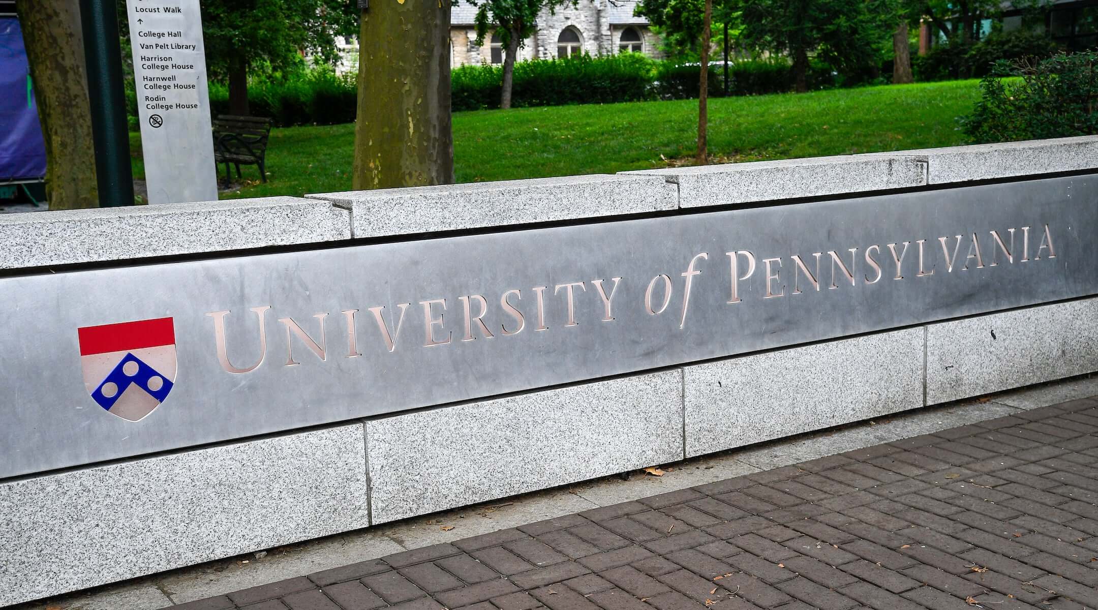 A general view of a sign with the University of Pennsylvania logo on July 19, 2025, at the University of Pennsylvania, in Philadelphia, PA. (Erica Denhoff/Icon Sportswire via Getty Images)
