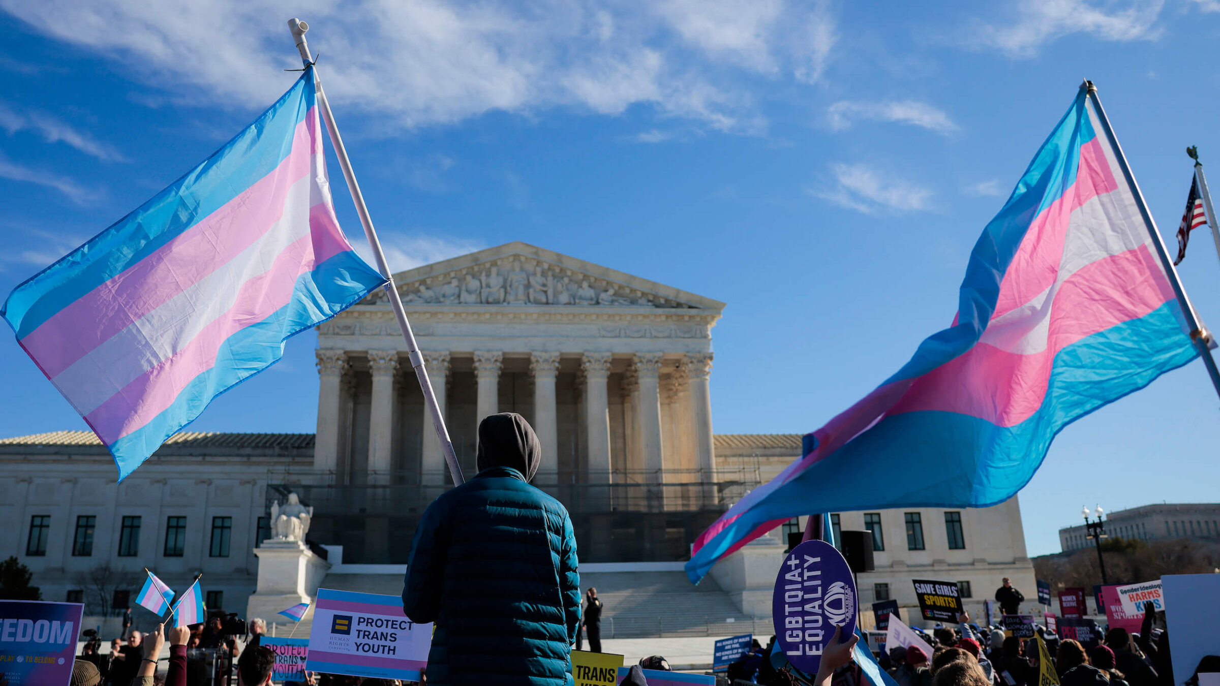 Protesters supporting transgender rights gather outside the Supreme Court on Jan. 13.