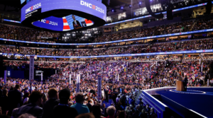 A crowd packs the United Center for the Democratic National Convention, Chicago, Aug. 21, 2024.