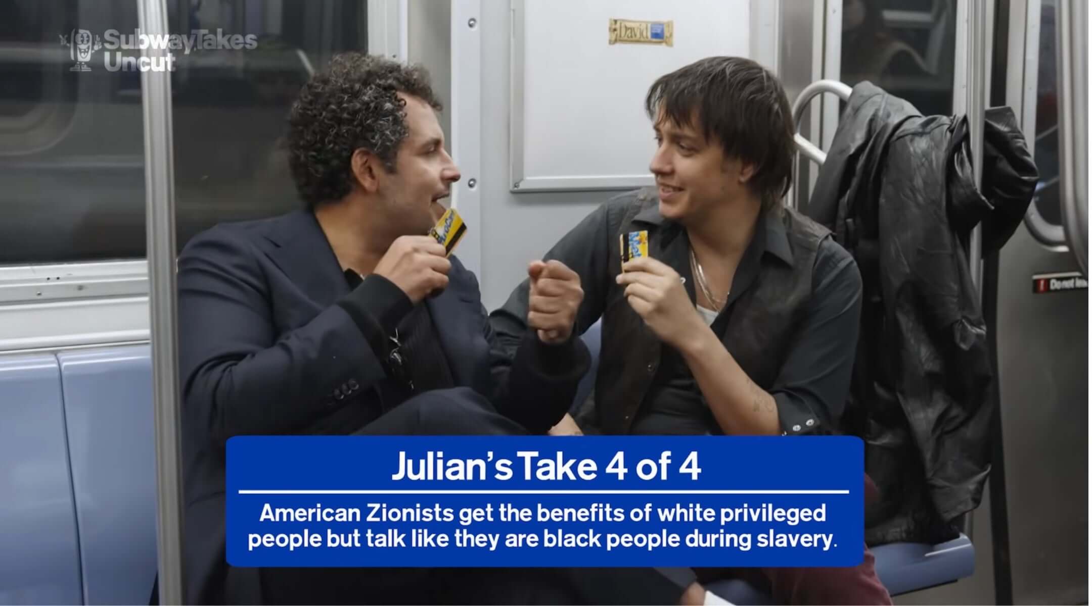 The Strokes frontman Julian Casablancas appears on SubwayTakes. (Screenshot via YouTube)