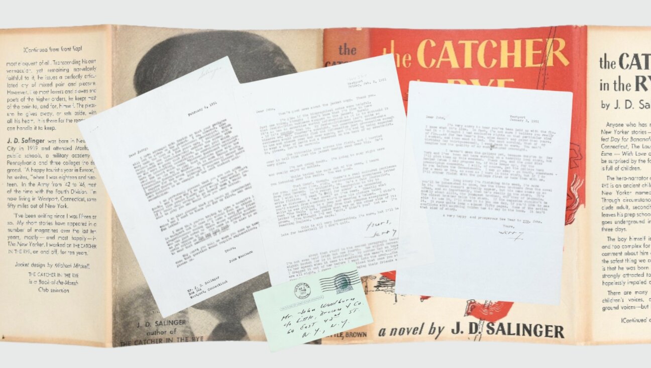 Correspondence between J.D. Salinger and his editor referring to his Jewish and Irish heritage, for sale by Peter Harrington Books, overlaid on top of the book jacket for Salinger’s novel, “The Catcher in the Rye”. (Images Courtesy Peter Harrington London)
