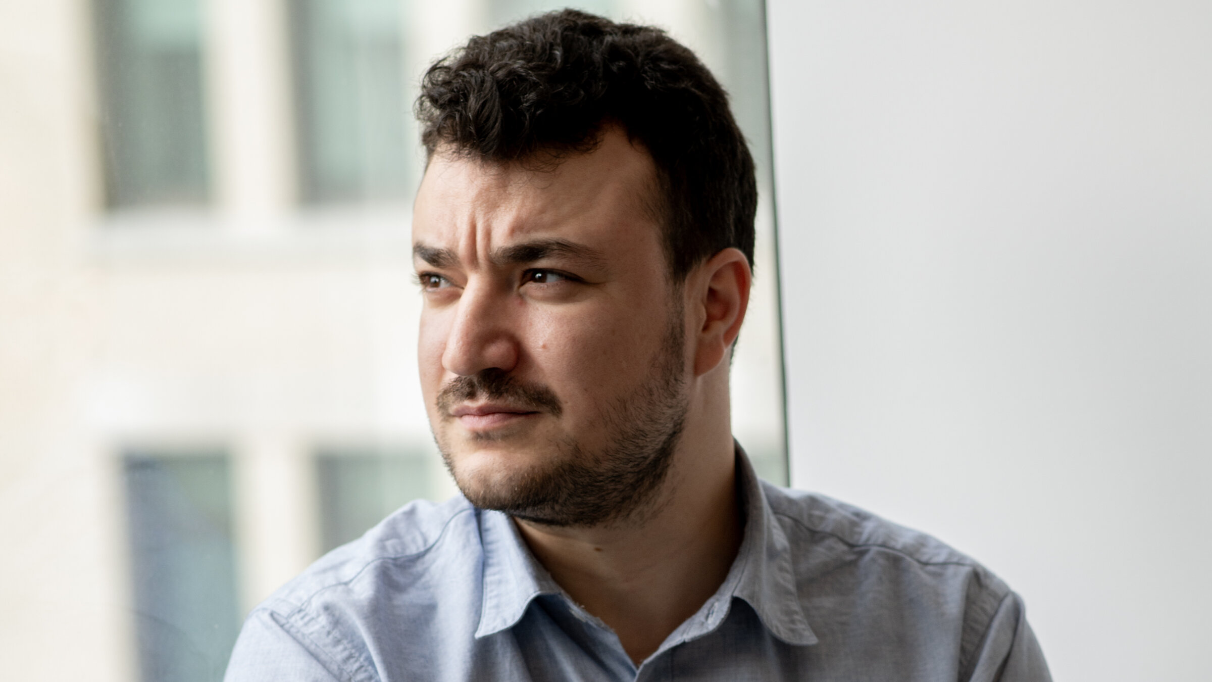 Mahmoud Khalil, who was targeted by the Trump administration for his participation in protests against Israel at Columbia University, poses for a portrait at the New York Civil Liberties Union offices in Manhattan.