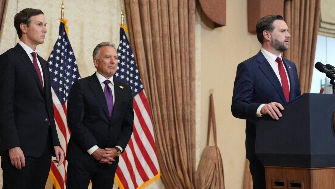US Vice President JD Vance speaks during a news conference after meeting with representatives from Pakistan and Iran, as US President Donald Trump’s son-in-law Jared Kushner (L) and US Special Envoy to the Middle East Steve Witkoff (C) watch, in Islamabad on April 12, 2026. (Jacquelyn Martin / Pool / AFP via Getty Images)