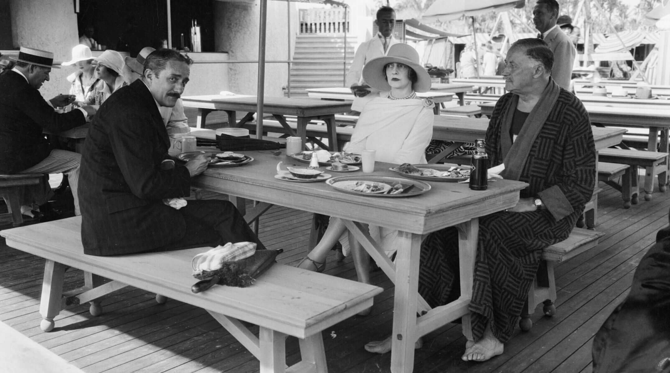 “Sojourning at the exclusive Palm Beach Bath and Tennis Club in Florida are L to R; Mr. and Mrs. Jerome Napoleon Bonaparte of New York and Newport, and Mr. Paris Singer of London and the Riviera. All socially prominent,” Feb. 16, 1927. (Bettman via Getty Images)