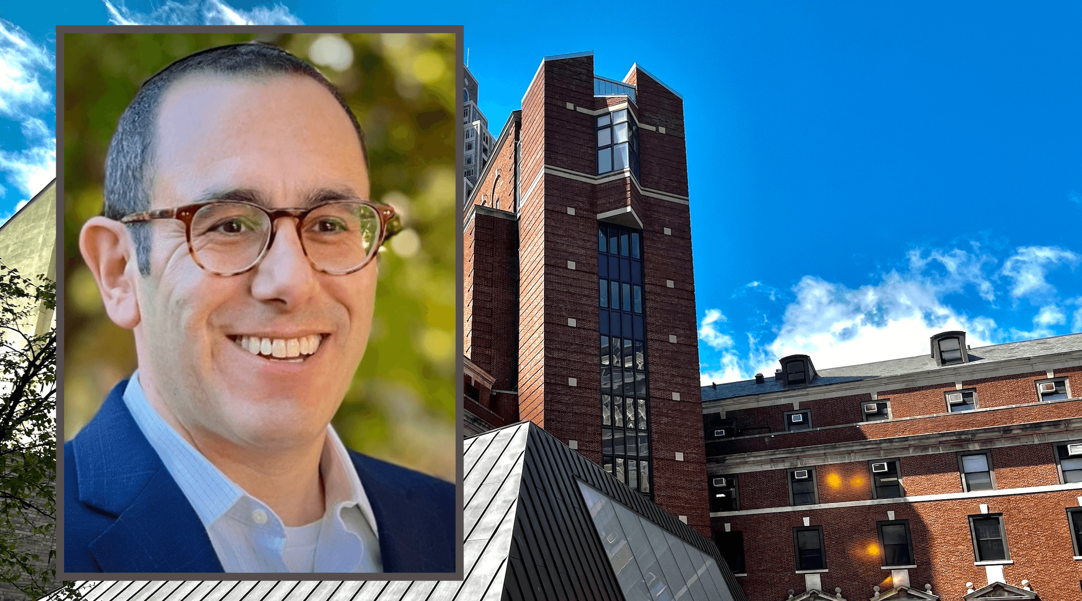 Rabbi Mikę Uram has been tapped to become the ninth chancellor of the Jewish Theological Seminary, seen at rear.