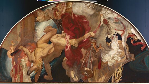 וואַסערפֿאַרב־בילד פֿון גוג און מגוג, געמאָלט פֿון דזשאָן סינגער סאַרזשענט, אינעם 19טן י״ה
