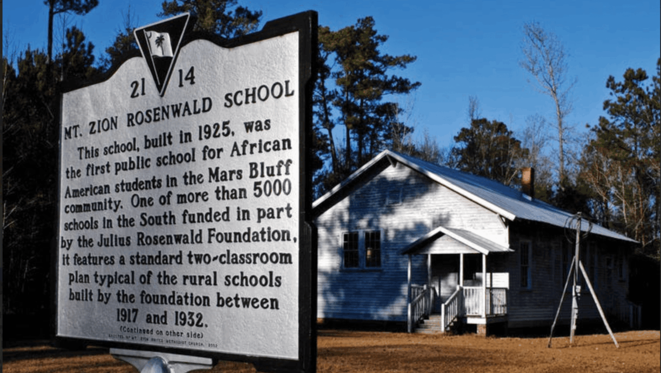 A sign outside the Mt. Zion Rosenwald School in  Florence, South Carolina. 