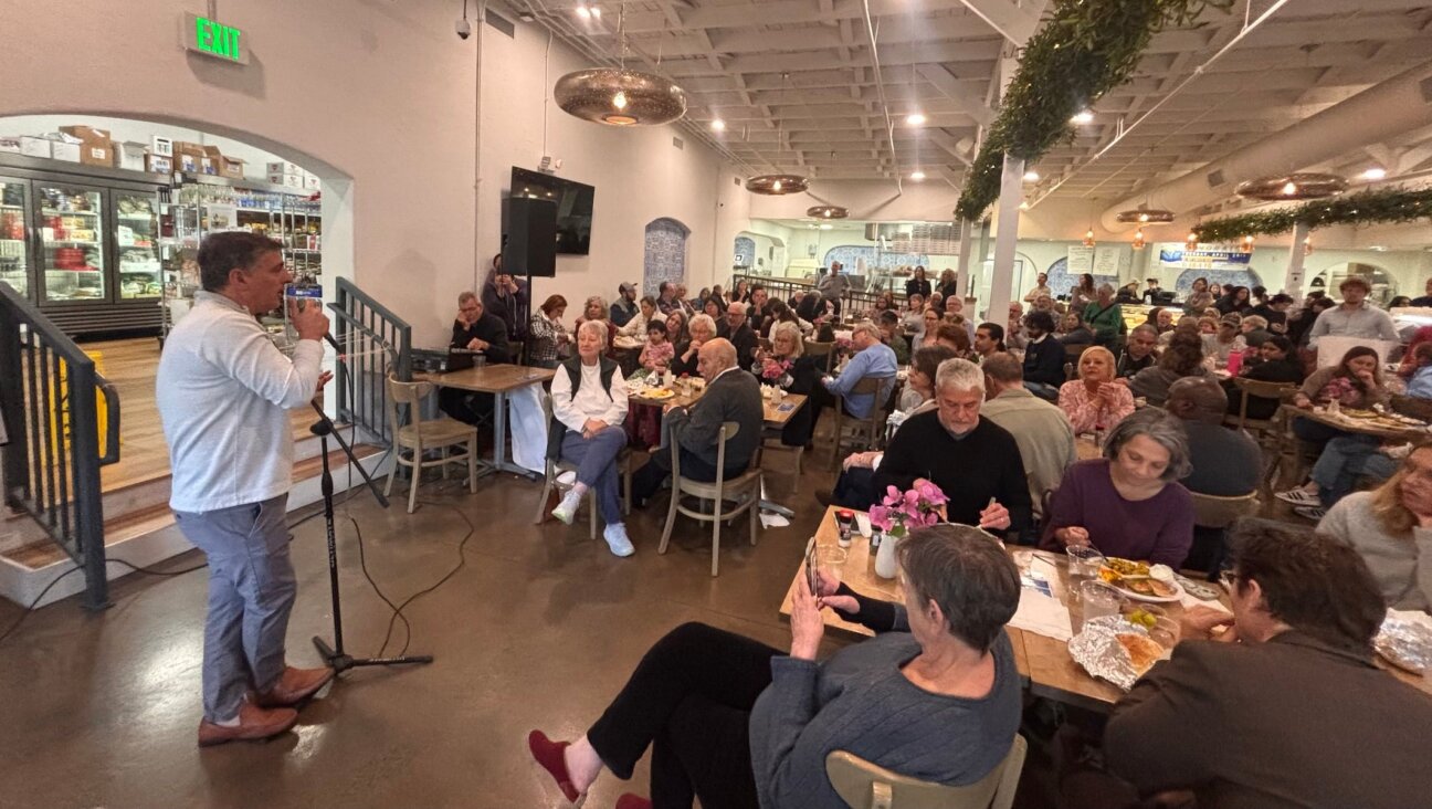 Dr. David Hasan, the founder of The Gaza Children Village, speaks at Mediterranean Deli in Chapel Hill, North Carolina, on April 28, 2026. (Courtesy of Rabbi Daniel Greyber)