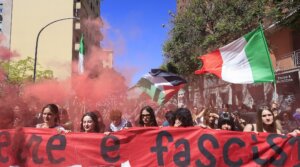People demonstrate on the occasion of the 81st anniversary of the Liberation of Italy from Nazist German invasion and Fascist regime, in Rome, Italy, on April 25, 2026.