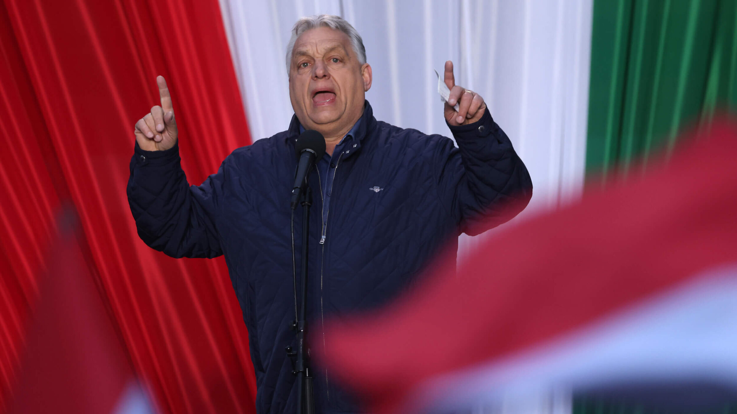 Hungarian Prime Minister Viktor Orbán speaks to voters at an election campaign rally two days before parliamentary elections on April 10.