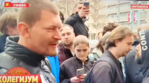 A demonstrator at an anti-government protest in Serbia shouts “Death to Vučić and all the Jews around him.” (Screenshot)