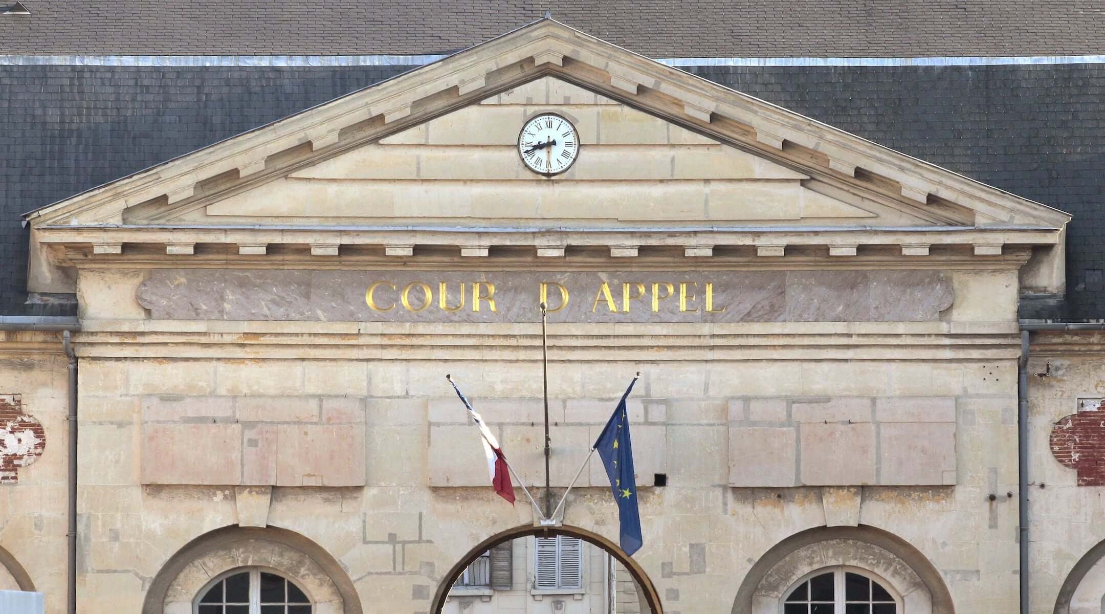 The pediment of the Versailles Court of Appeal, located in the former Queen’s Stables, on September 30, 2011.