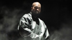 Rapper Kanye West performs onstage during the “Vultures 1” playback concert during Rolling Loud 2024 at Hollywood Park Grounds on March 14, 2024 in Inglewood, California.