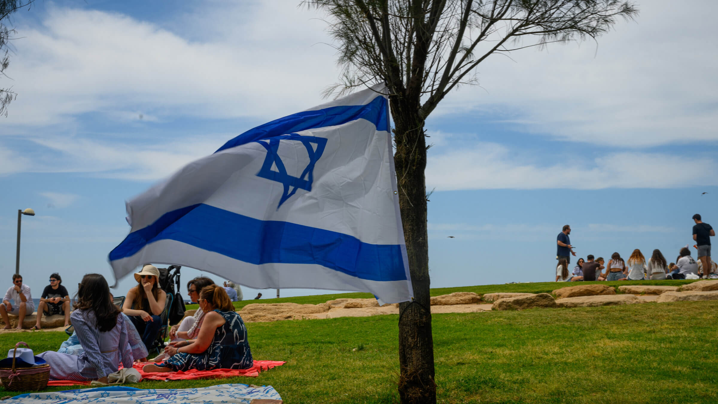 People in Tel Aviv celebrating Yom Ha'atzmaut, or Israeli Independence Day, on May 1, 2025.