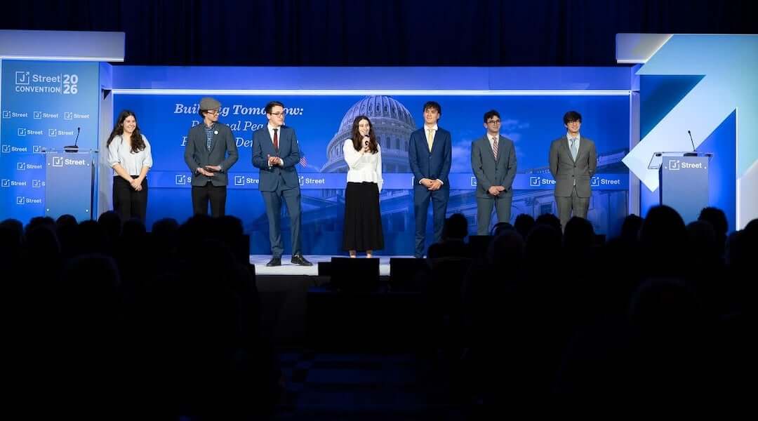 Members of the national board of J Street U, the liberal Zionist groups campus wing, speak at their 2026 convention in Washington, D.C.