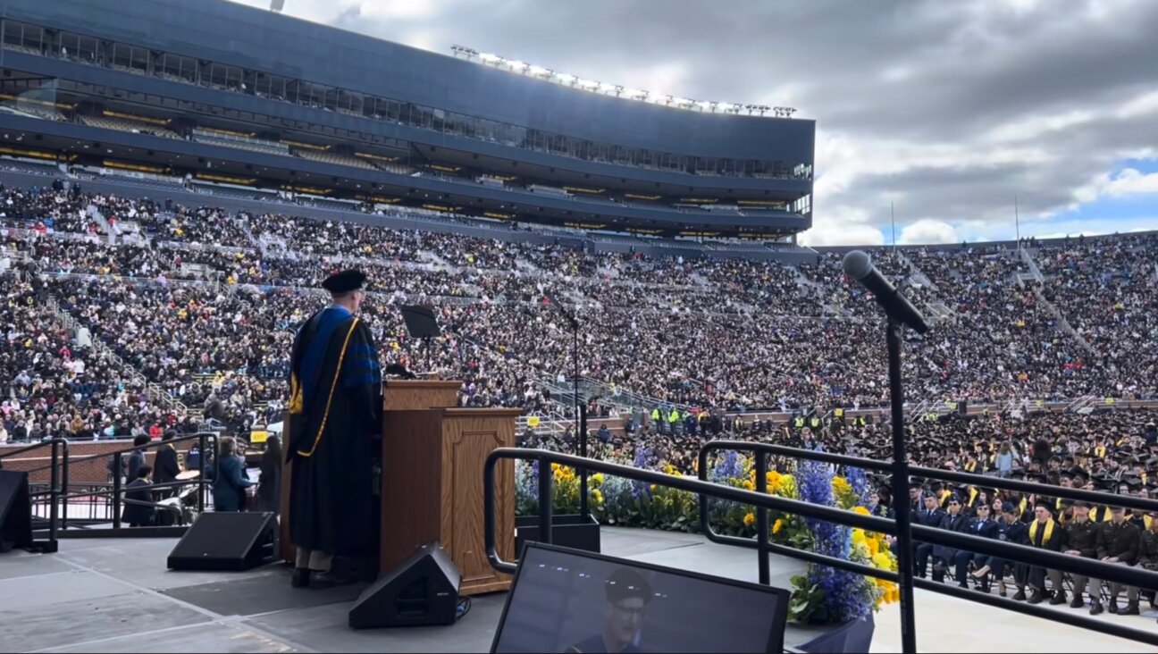 University of Michigan professor Derek Peterson praises campus pro-Palestinian protesters during his commencement speech in Ann Arbor, Michigan, May 2, 2026. (Screenshot via YouTube)