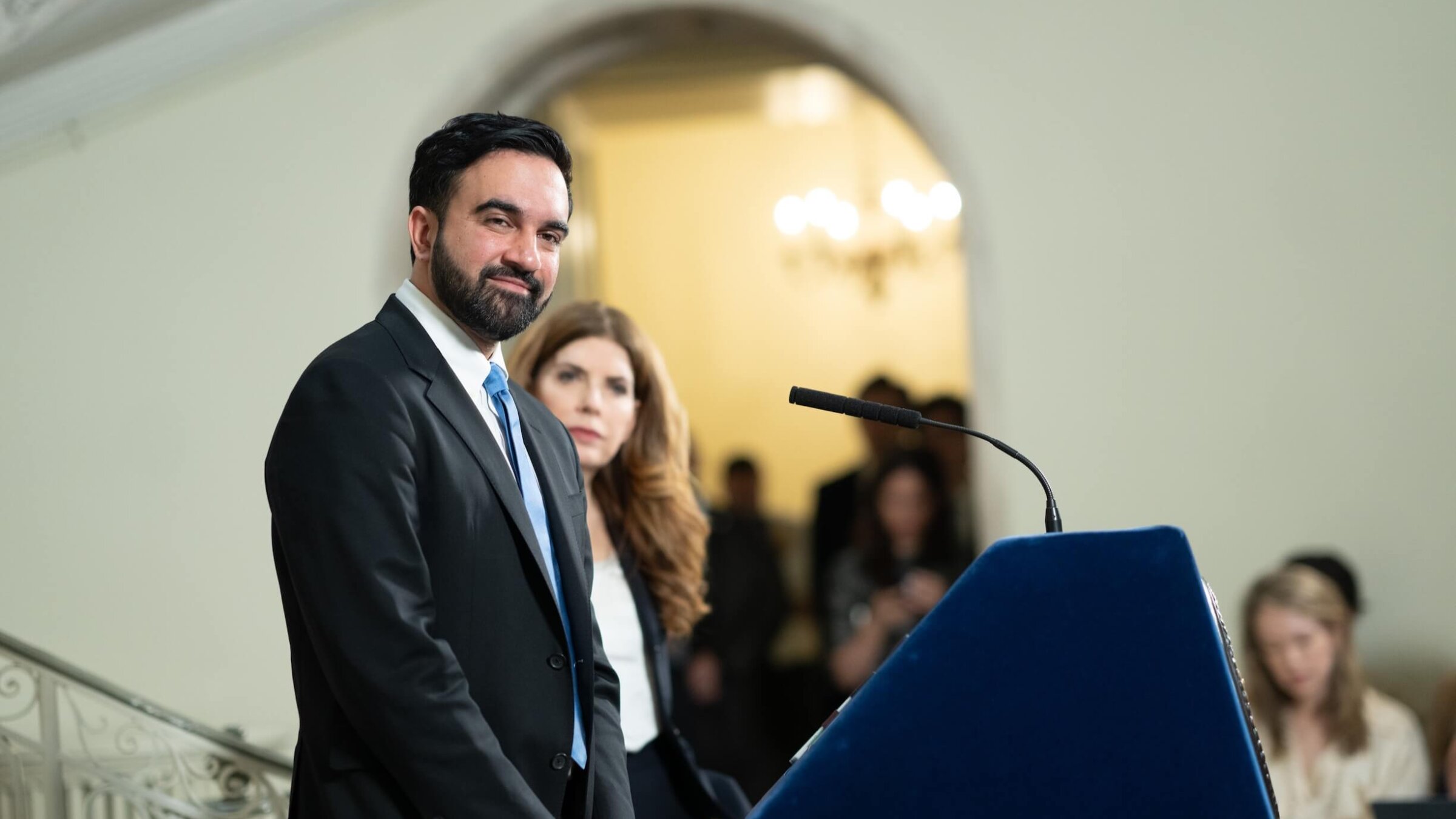 New York City Mayor Zohran Mamdani and Council Speaker Julie Menin on April 28.