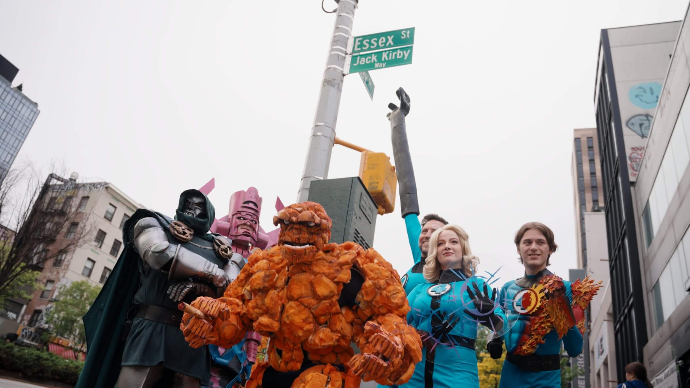 Cosplayers honor Jack Kirby after the unveiling of Jack Kirby Way.