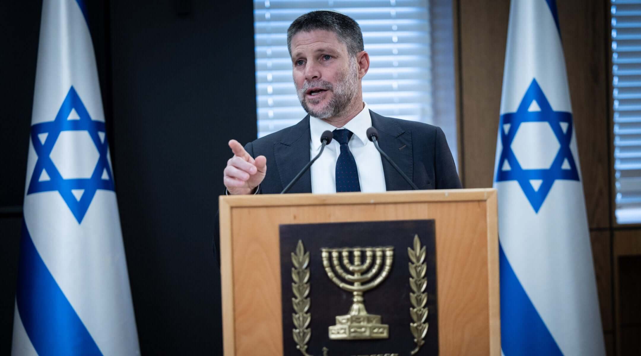 Israeli Finance Minister Bezalel Smotrich holds a press conference at the Finance Ministry in Jerusalem, May 19, 2026. 