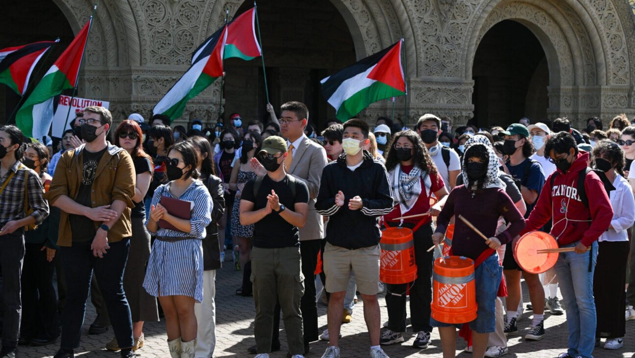 Students and pro-Palestinian protesters gather at Stanford University to protest Israeli attacks on Gaza, April 22, 2024. (Tayfun Coskun/Anadolu via Getty Images)