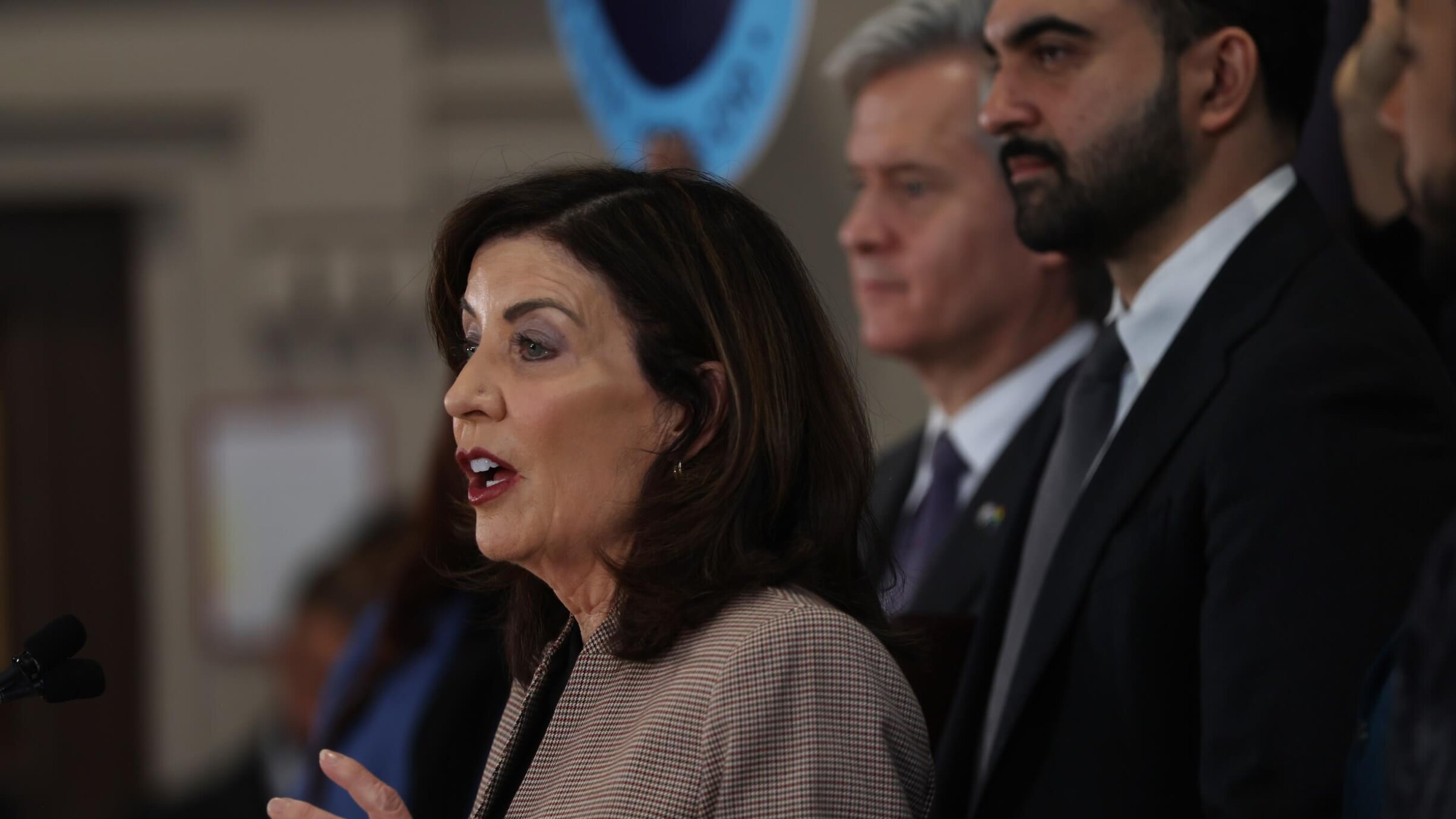 New York Governor Kathy Hochul joined by New York City Mayor Zohran Mamdani on Feb. 10.