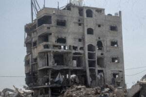 A damaged building in northern Gaza in April.