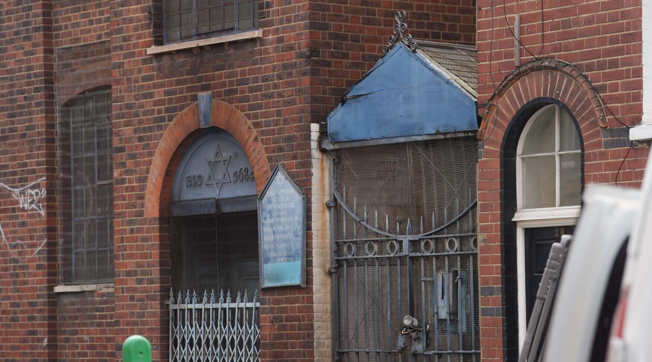 A view of the former East London Central Synagogue on Nelson Street in Whitechapel, east London, where Counter Terrorism Policing London are investigating an arson, May 5, 2026.