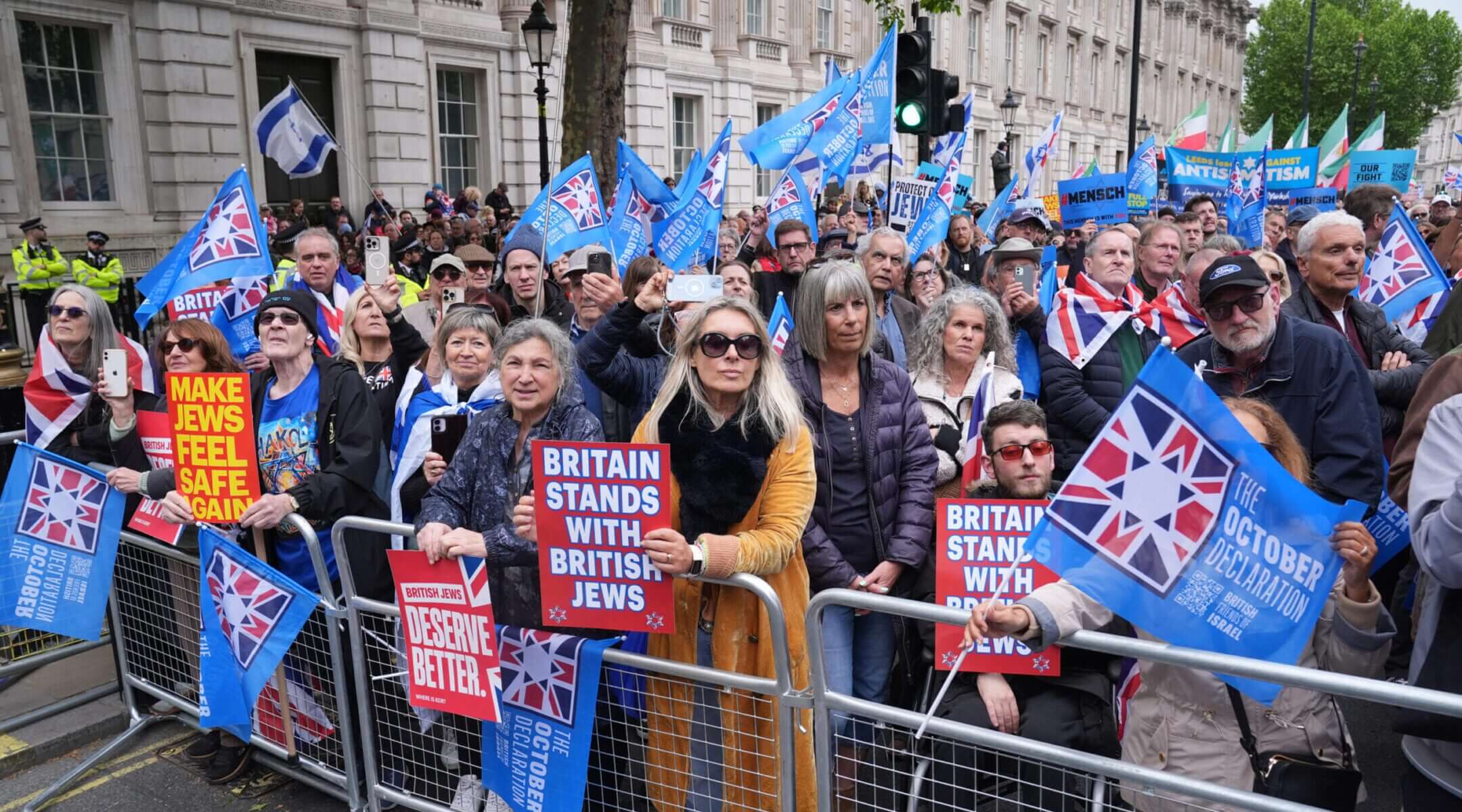 People attend a rally against antisemitism in central London, May 10, 2026.