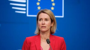 EU Commission Vice-President and High Representative for Foreign Affairs and Security Policy Kaja Kallas talks to media at the EU Council headquarters in Brussels, May 11, 2026.