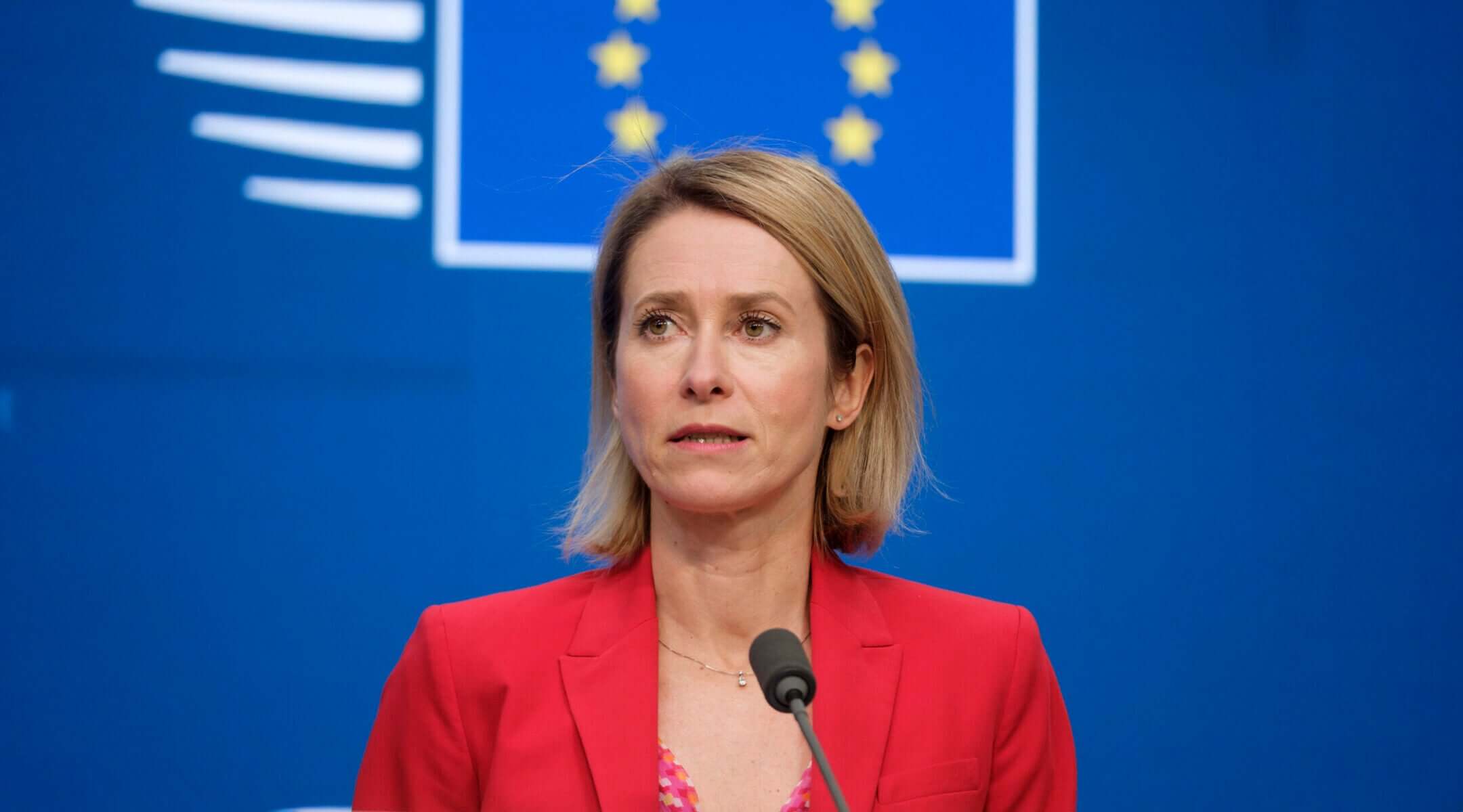 EU Commission Vice-President and High Representative for Foreign Affairs and Security Policy Kaja Kallas talks to media at the EU Council headquarters in Brussels, May 11, 2026.
