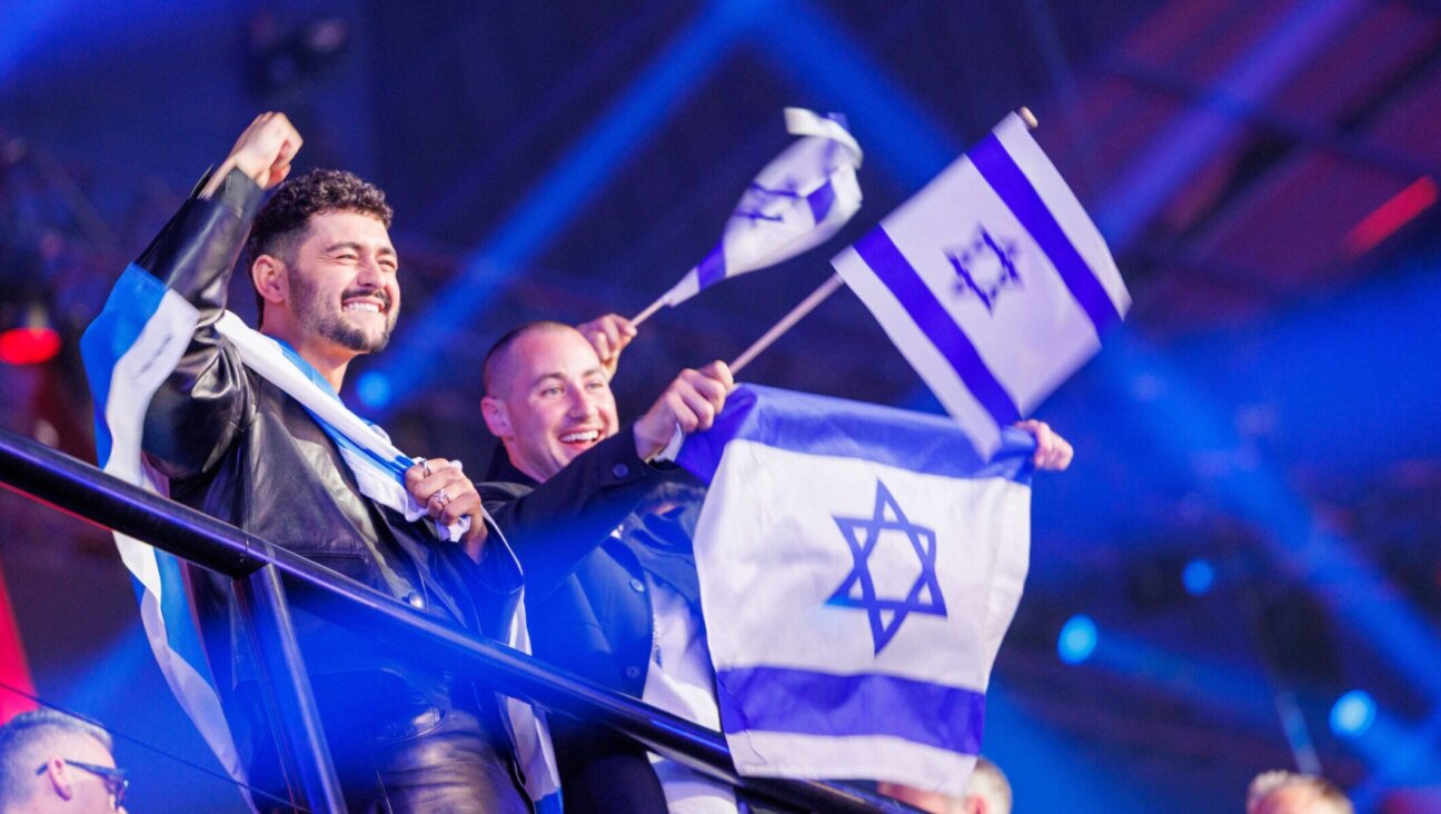 Noam Bettan from Israel celebrates reaching the final of the 70th Eurovision Song Contest in the Stadthalle in Vienna, May 12, 2026.