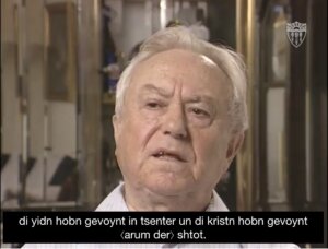 Holocaust survivor Lazar Melamed speaks in Yiddish about his wartime experience.
