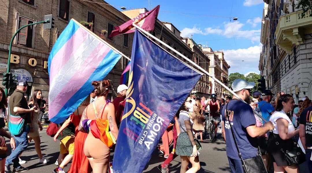 Marchers take part in the Roma Pride parade in Rome, June 11, 2022. (Camelia Boban/Wikimedia Commons)