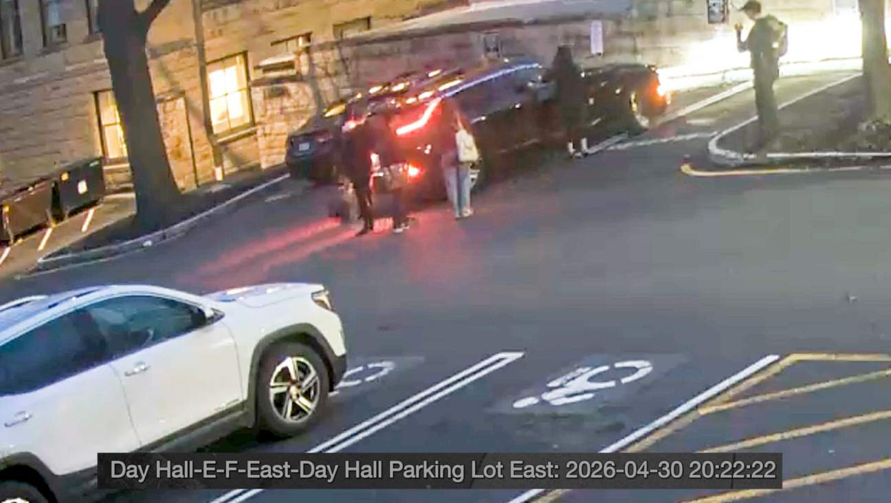 A video released by Cornell University shows one angle on an interaction between President Michael Kotlikoff and student protesters on April 30, 2026. (Screenshot)
