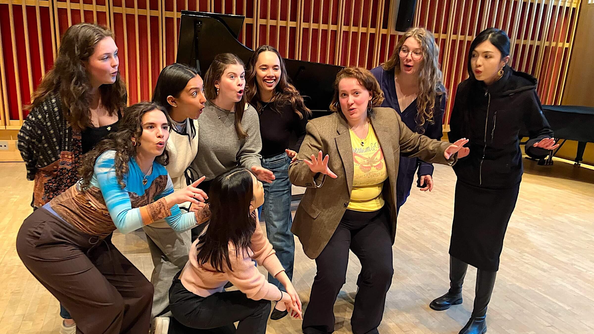 Part of the cast of ‘Khantshe in Amerike’ rehearsing the operetta, May 13, at Bard College