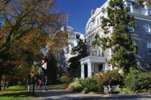 Students on the campus of Swarthmore College.