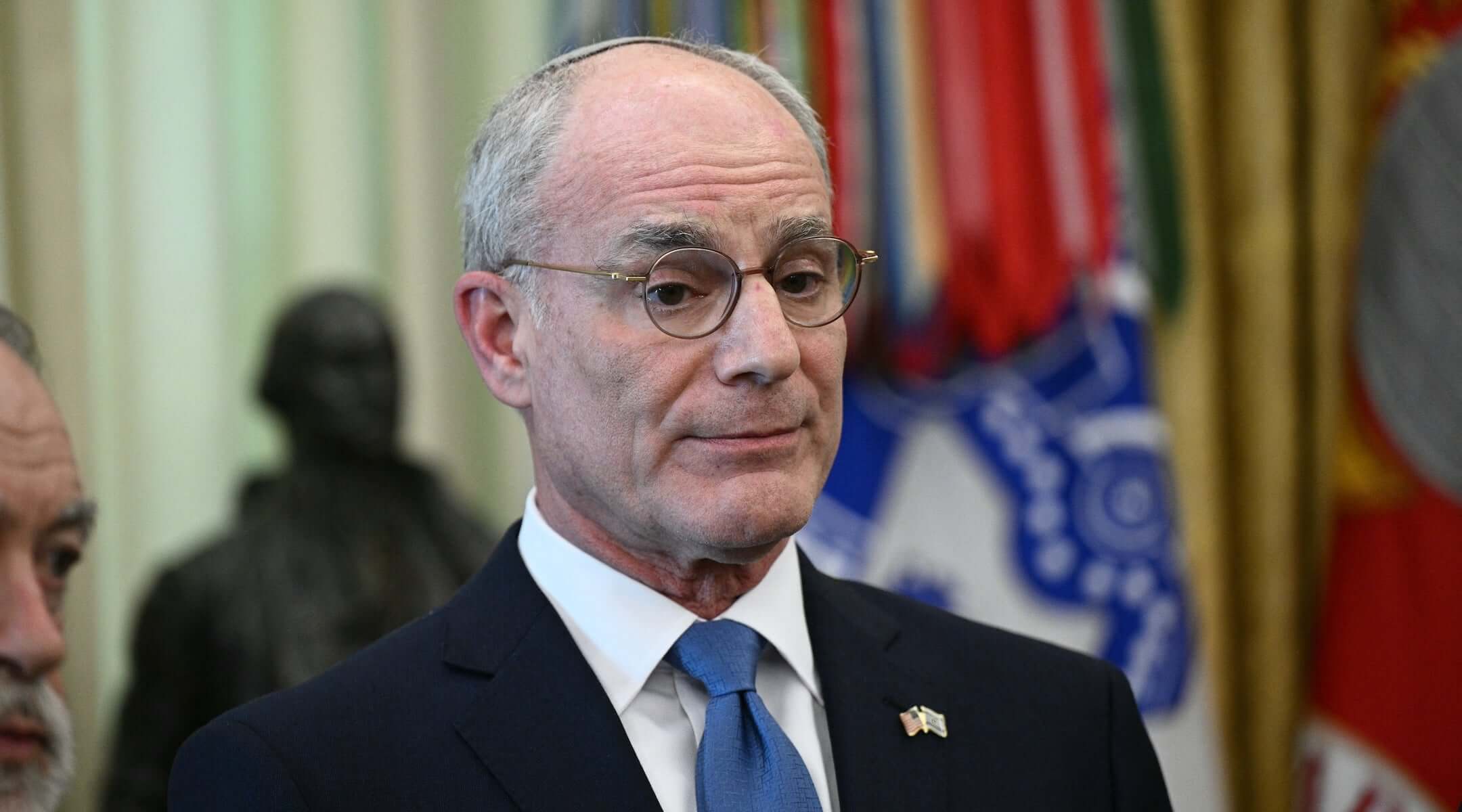 Israel's Ambassador to the U.S., Yechiel Leiter, listens during a meeting with President Donald Trump and Lebanon's Ambassador to the U.S. at the White House in Washington, D.C. on April 23, 2026.