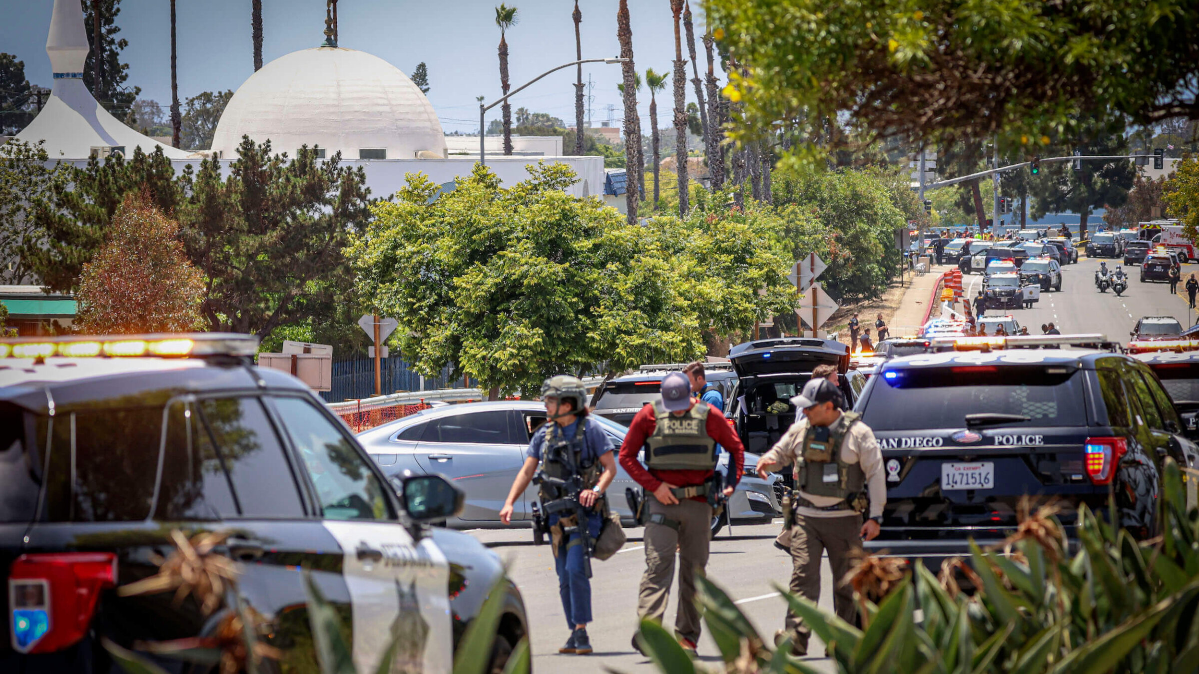 The scene after a shooting at the Islamic Center of San Diego on May 18.