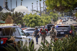 The scene after a shooting at the Islamic Center of San Diego on May 18.