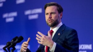 U.S. Vice President JD Vance speaks to members of the media after the U.S. and Iran held high-level talks at the Lake Lucerne Summit in Switzerland on June 22, 2026.
