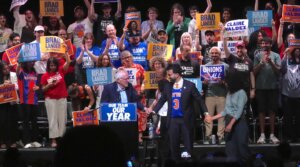 Sen. Bernie Sanders (I-Vermont) and New York City Mayor Zohran Mamdani (R) hosted a major ‘Get Out the Vote (GOTV)’ rally at the Kings Theatre in Brooklyn in New York City, United States on June 18, 2026. The rally was held to support a slate of progressive candidates ahead of the New York primary election on June 23. (Selcuk Acar/Anadolu via Getty Images)
