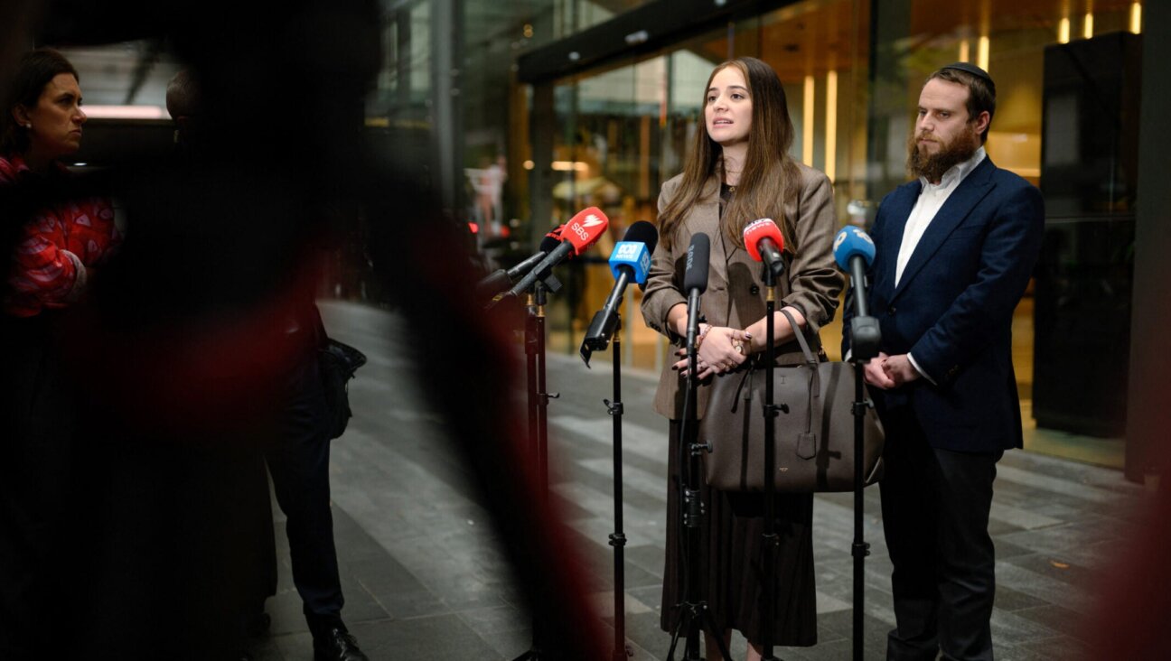 Sheina Gutnick, whose father was killed in a mass shooting at Bondi Beach, speaks to the media after the first hearing of the Royal Commission on Antisemitism and Social Cohesion in Sydney on May 4, 2026. (George Khan/AFP via Getty Images)