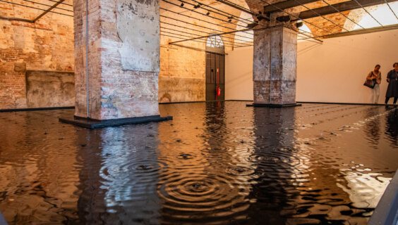 Visitors explore the Israel Pavilion at Arsenale during a press preview for the 61st International Art Exhibition - La Biennale di Venezia on May 07, 2026 in Venice, Italy. 