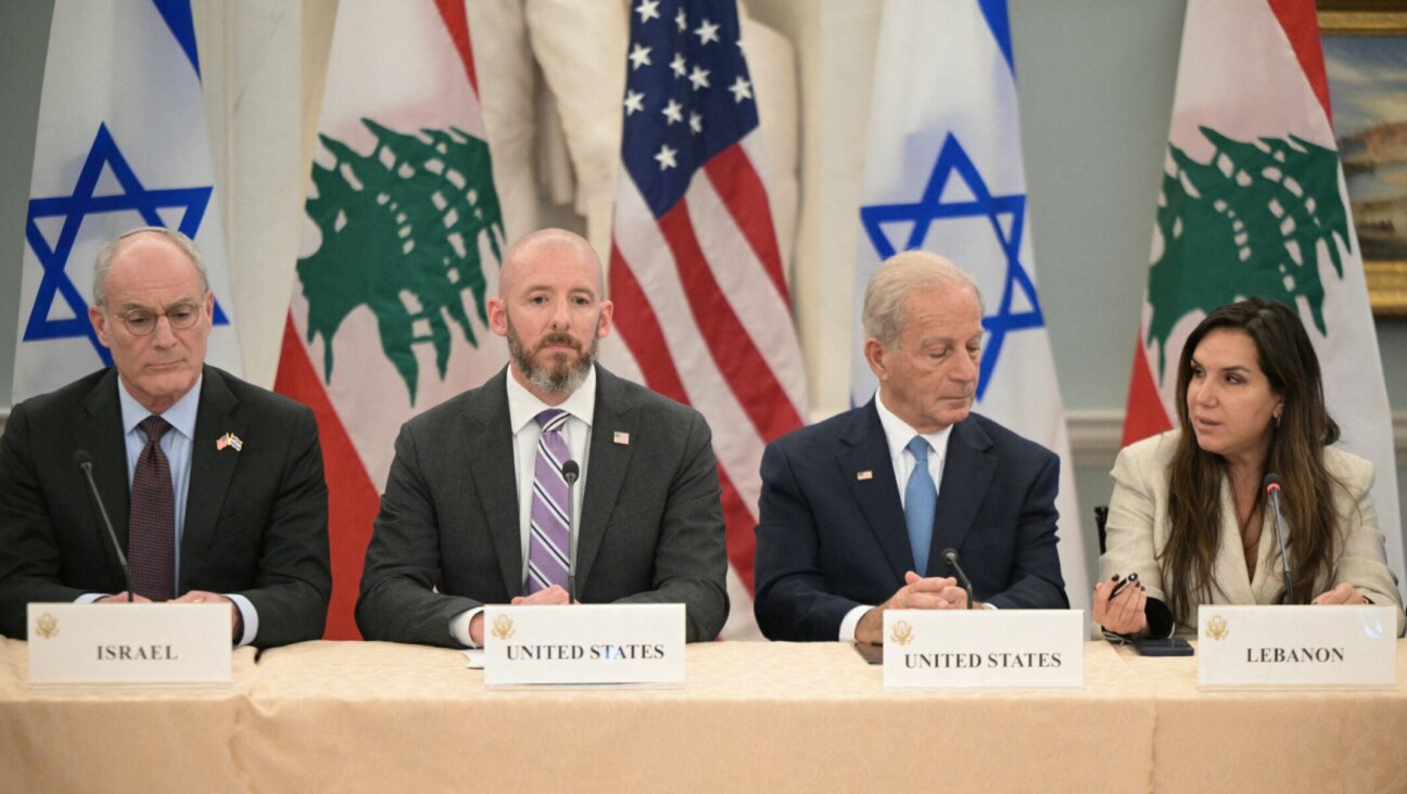 (left to right) Israel's Ambassador to the US Yechiel Leiter, State Department Chief of Staff Daniel Holler, US Ambassador to Lebanon Michel Issa and Lebanese Ambassador to the US Nada Hamadeh attend a meeting between Israeli and Lebanese delegations hosted by the United States at the State Department in Washington, DC, on June 3, 2026.