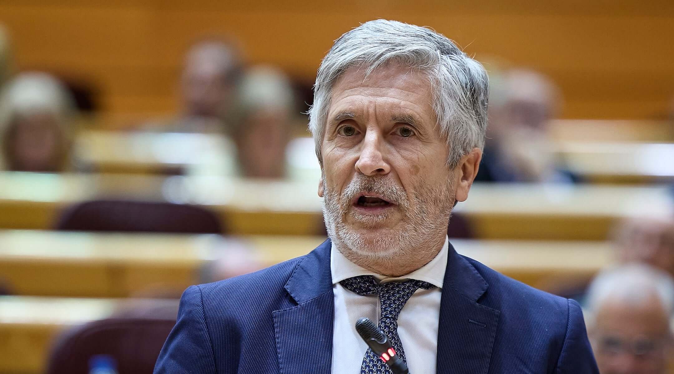 Spanish Minister of the Interior Fernando Grande-Marlaska speaks during a government control session in the Senate in Madrid, Spain, June 9, 2026. (Jesus Hellin/Europa Press via Getty Images)