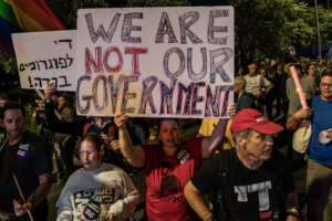 Israelis protest against Prime Minister Benjamin Netanyahu, opposing the attacks on Gaza and the current government's war policies in West Jerusalem, on June 13, 2026. 